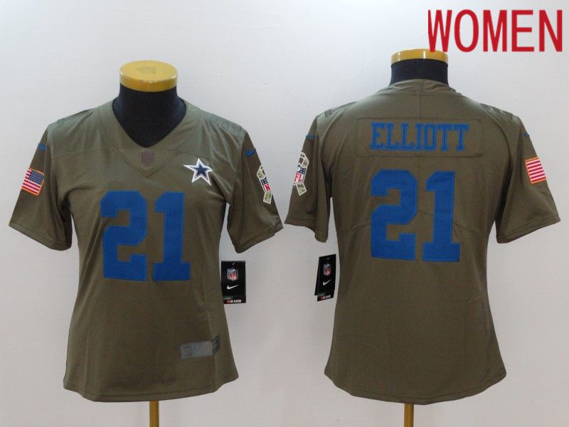 Women Dallas Cowboys 21 Elliott blue Nike Olive Salute To Service Limited NFL Jersey
